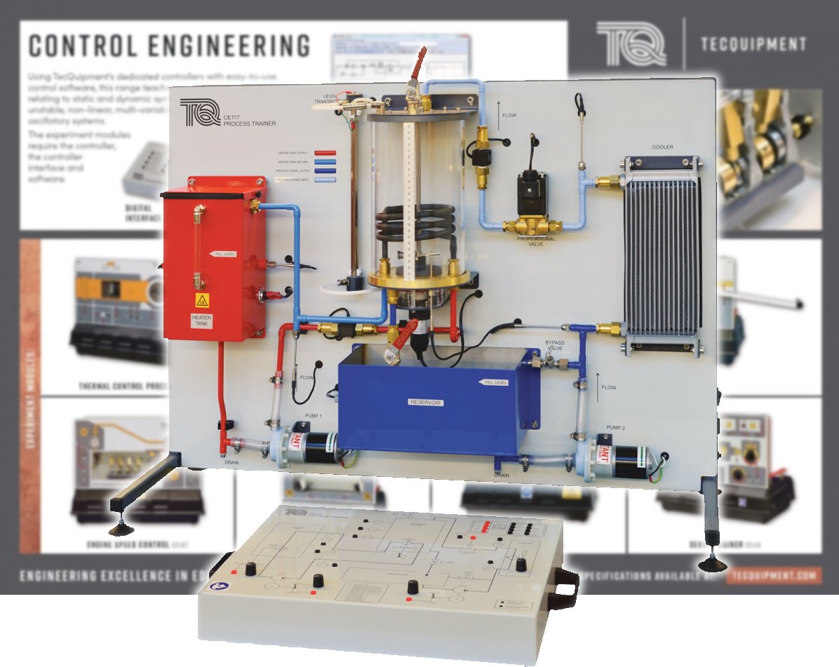 Pequeña planta de entrenamiento sobre el control de procesos de nivel, caudal, temperatura y presión CE117