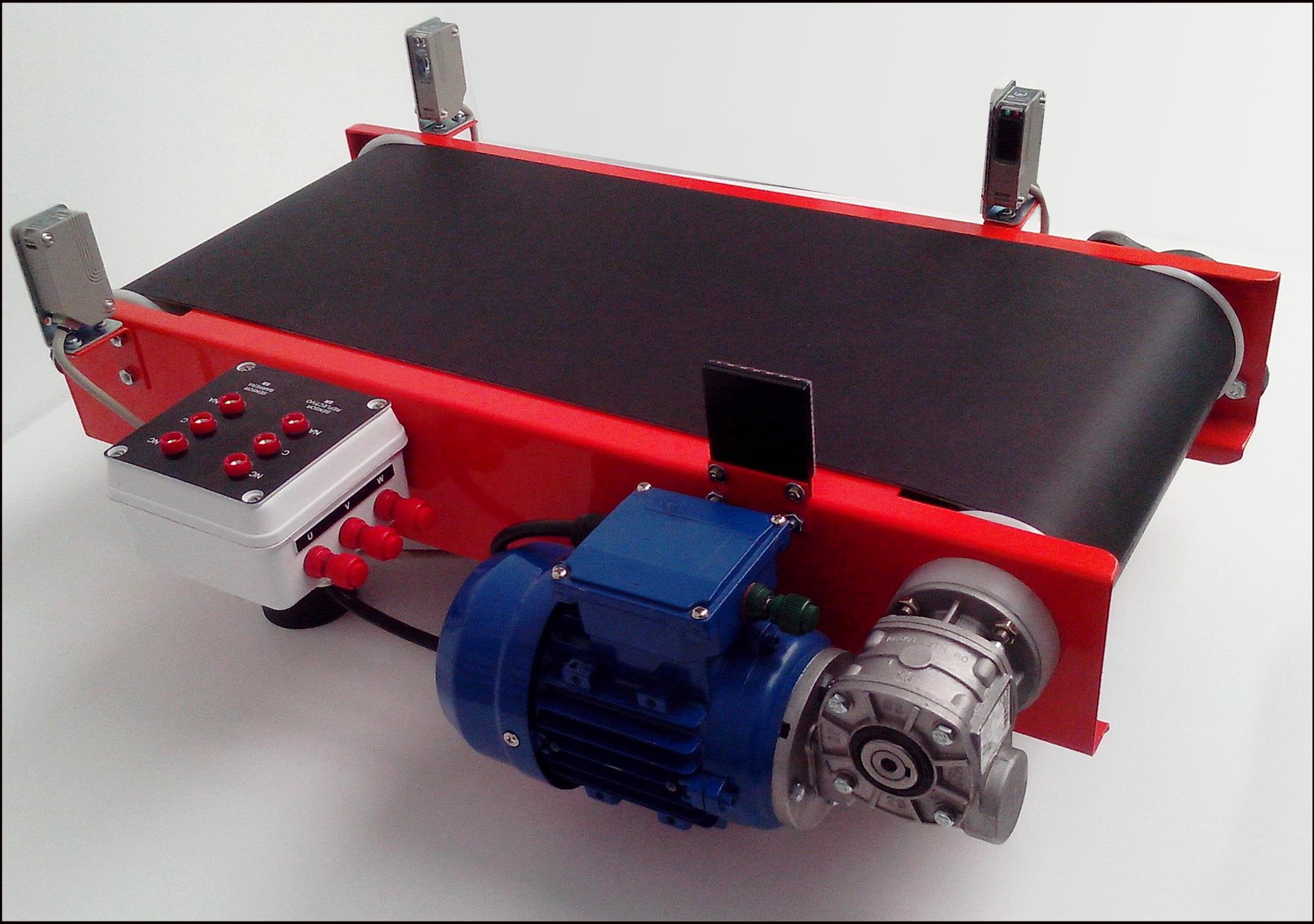 Cinta transportadora c/motor trifásico y sensores p/prácticas de control de dispositivos electromecánicos CINTA T