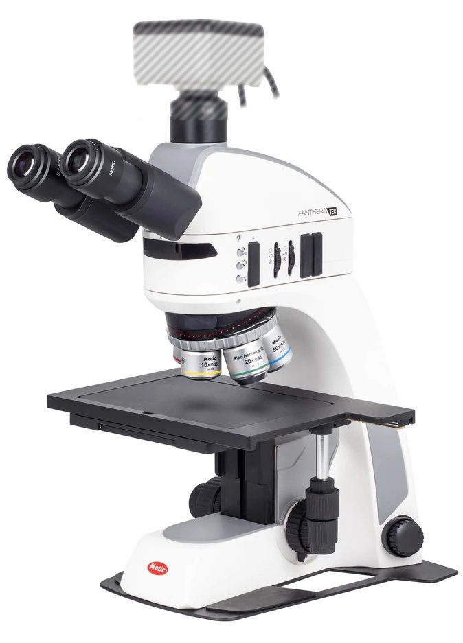 Microscopio industrial trinocular, con campo claro e iluminación incidente brillante LED Panthera TEC Mat BF32