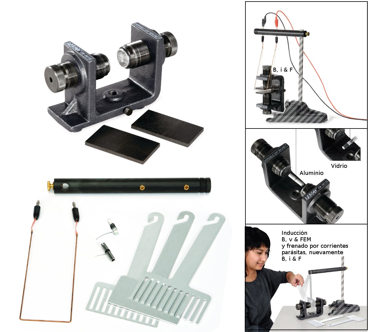 Conjunto p/estudiar paramagnetismo, ferromagnetismo, diamagnetismo, interacción B vs  i  y corrientes parásitas EM-8644B