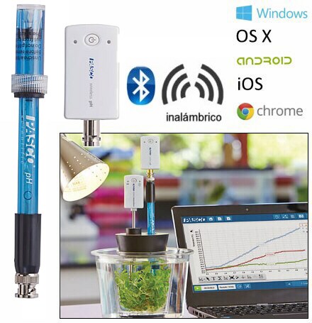 Sensor de pH inalámbrico c/datalogger. Acepta sondas ORP, selectivas de iones (ISE) y similares que entreguen mV por BNC PS-3204